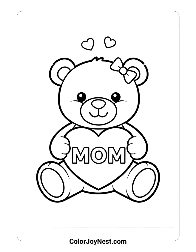 Mom Teddy Bear Coloring Page