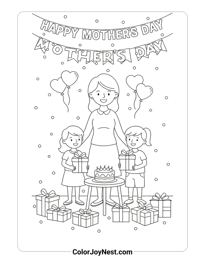 Mothers Day Celebration Coloring Page