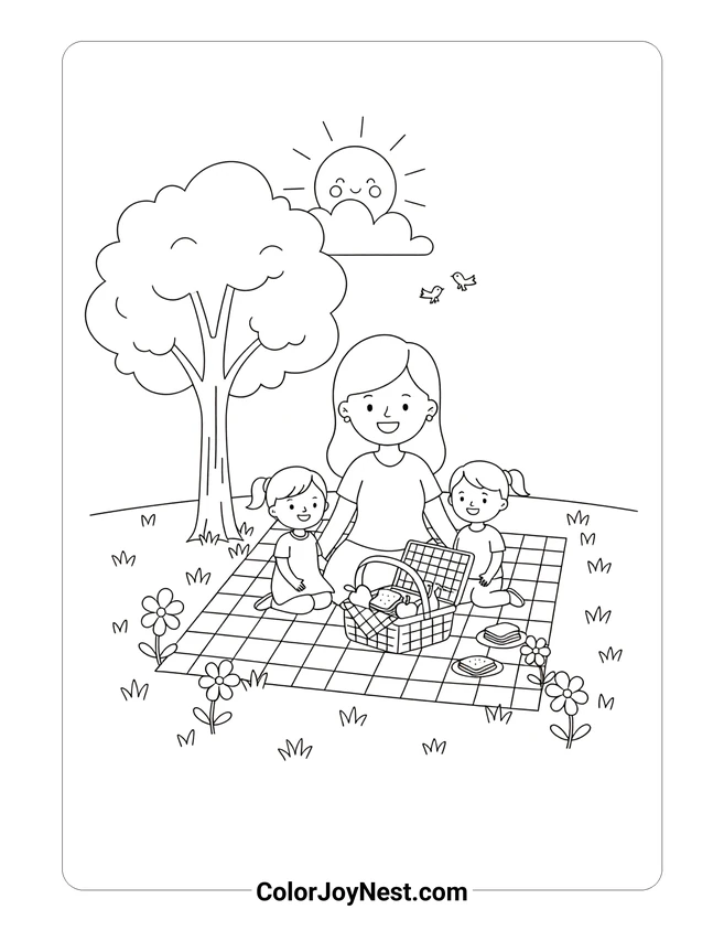 Mothers Day Picnic Coloring Page