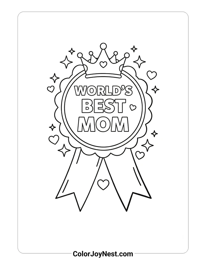 Worlds Best Mom Medal Coloring Page
