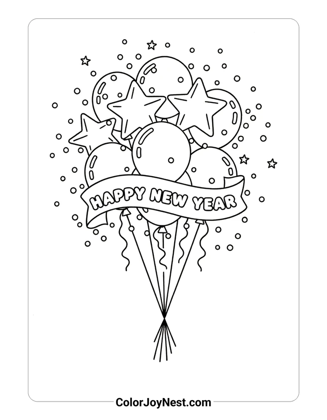 Balloon Cluster Happy New Year Coloring Page