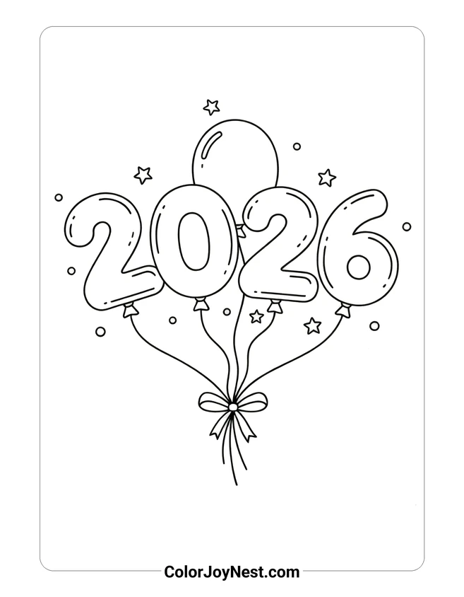 Balloon Numbers 2026 Coloring Page