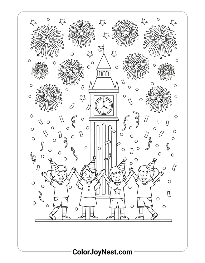 Countdown Clock Tower Coloring Page