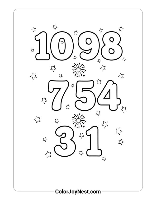 Countdown Numbers Coloring Page