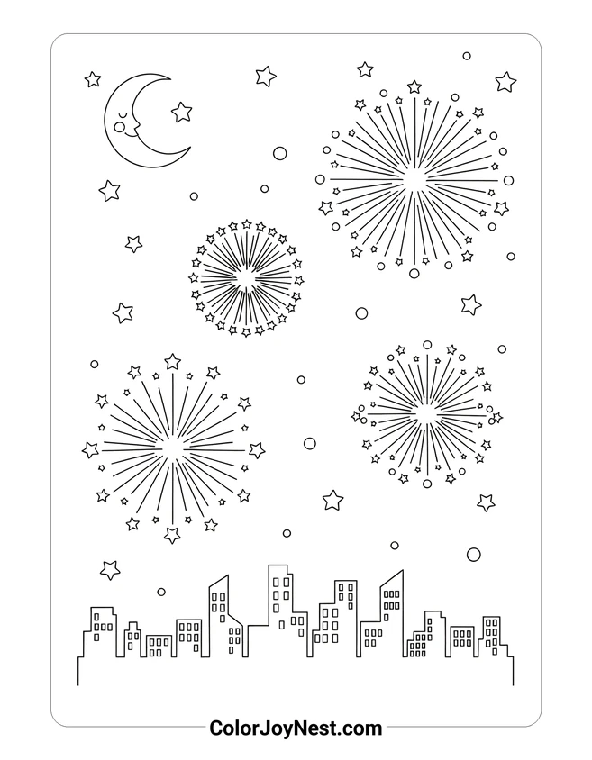 Fireworks Night Sky Coloring Page