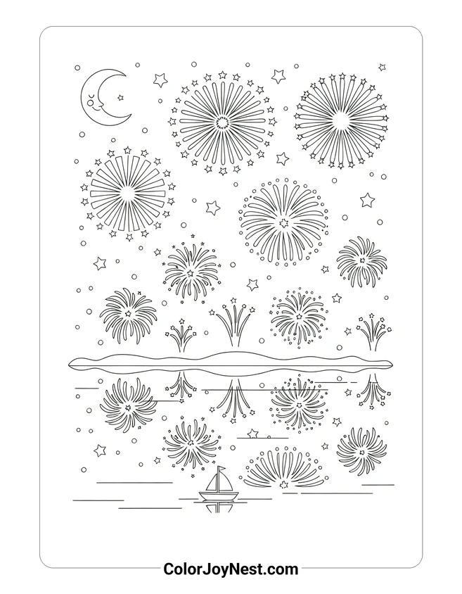 Fireworks Over Water Coloring Page