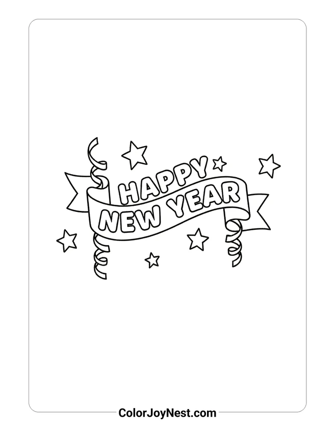Happy New Year Banner Coloring Page
