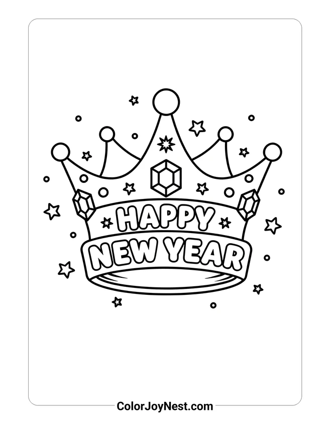 Happy New Year Crown Coloring Page
