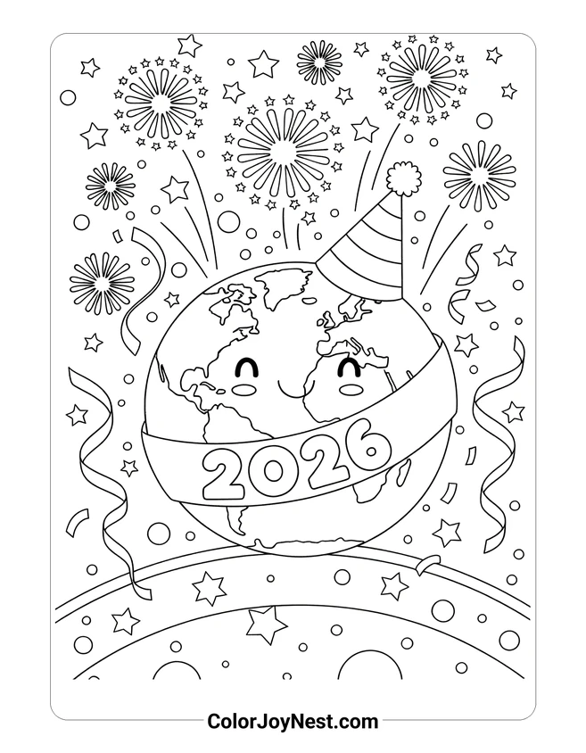Happy New Year Globe Coloring Page