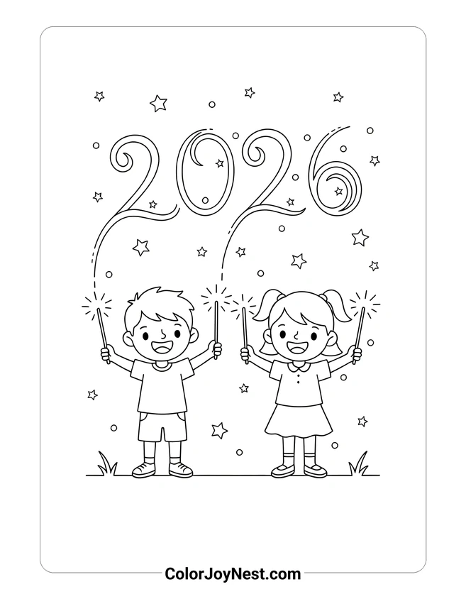 Kids with Sparklers Coloring Page