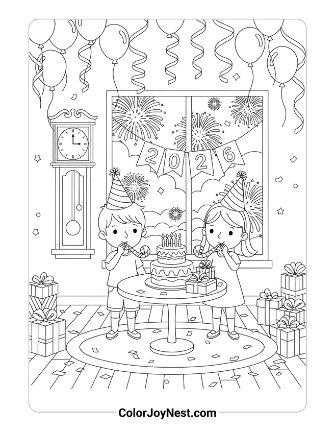 Living Room Party Scene Coloring Page