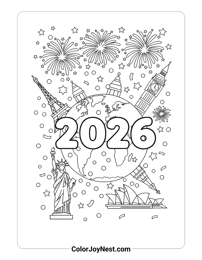 New Year Around the World Coloring Page