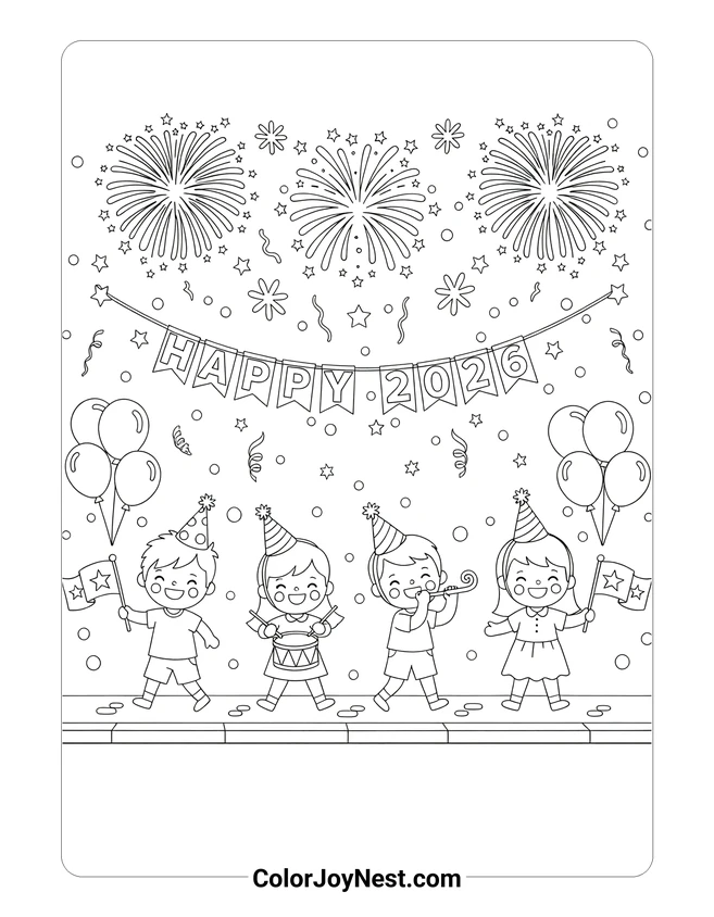 New Year Parade Coloring Page