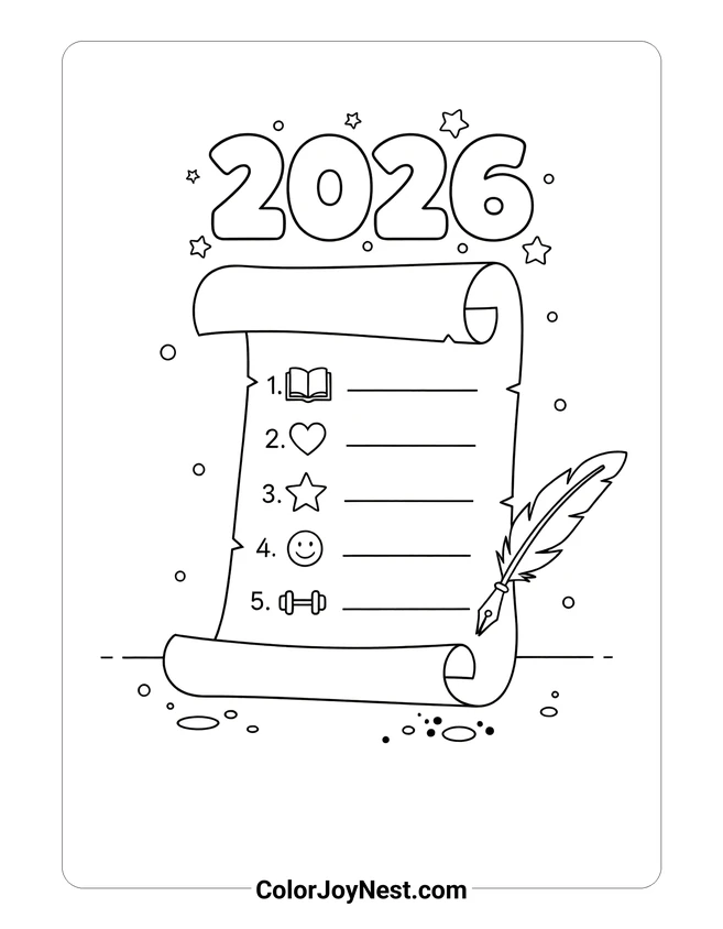 New Year Resolution List Coloring Page