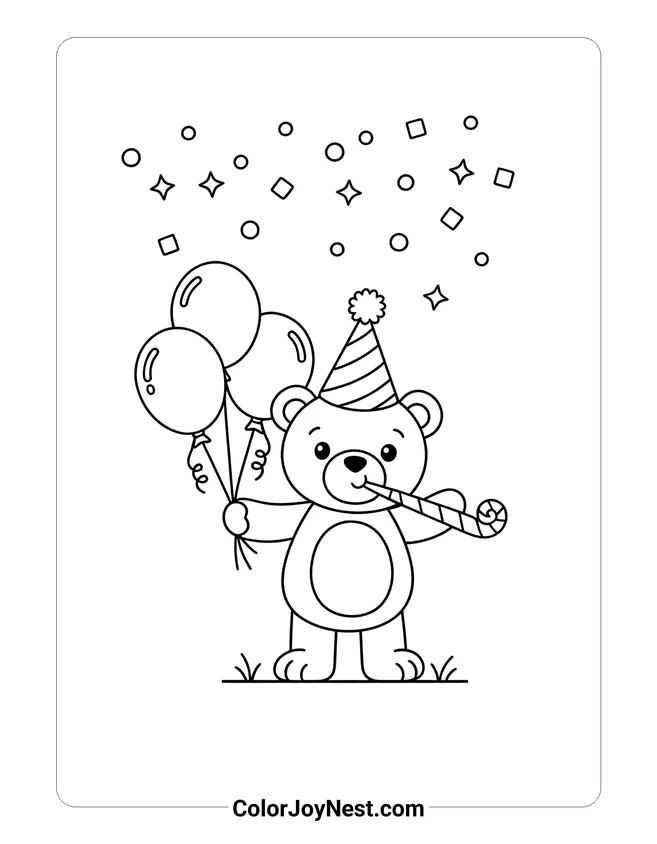 Party Bear Celebration Coloring Page