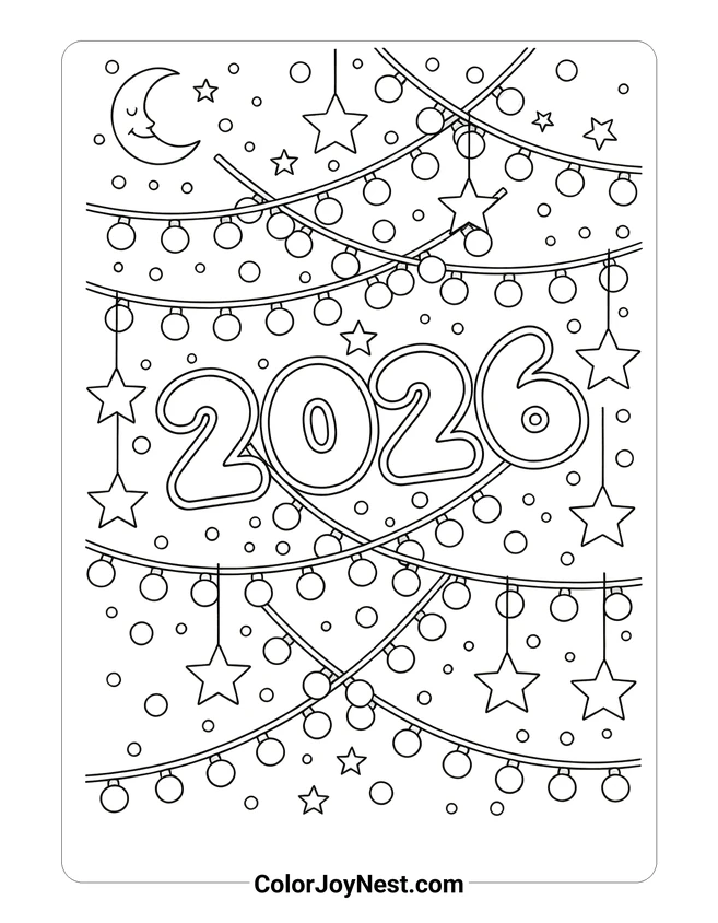 Party Garland and Stars Coloring Page