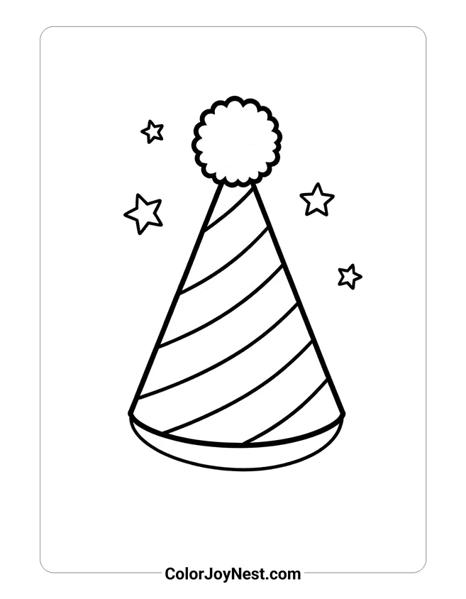 Party Hat with Pom Pom Coloring Page
