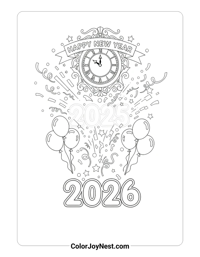 Year Change 2025 to 2026 Coloring Page