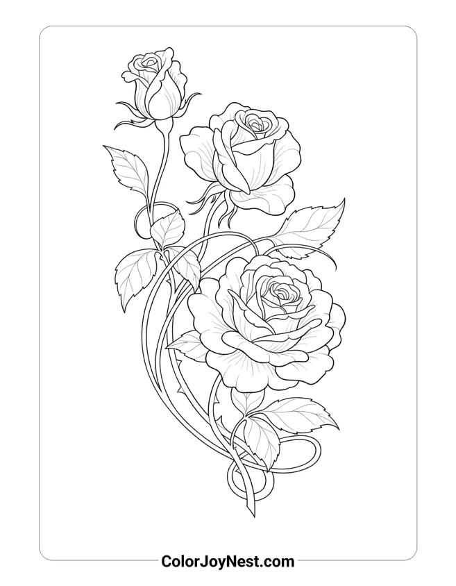 Art Nouveau Rose Frame Coloring Page