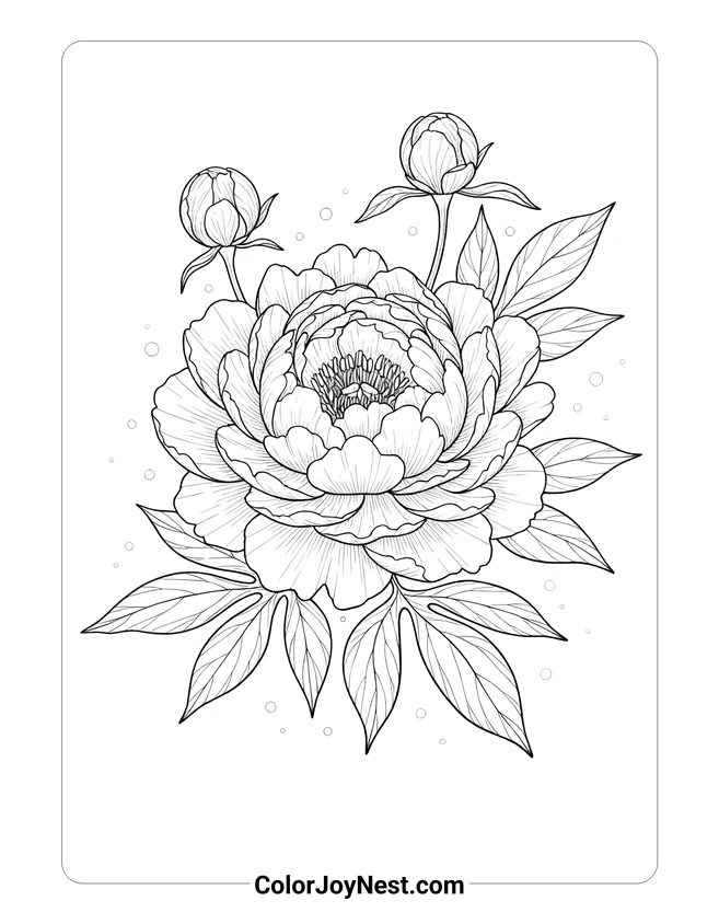 Botanical Peony Bloom Coloring Page