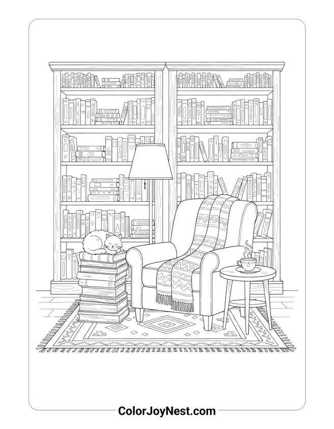 Cozy Bookstore Coloring Page