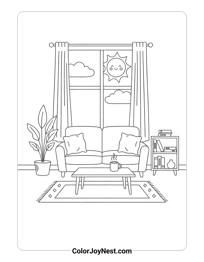 Cozy Living Room Coloring Page