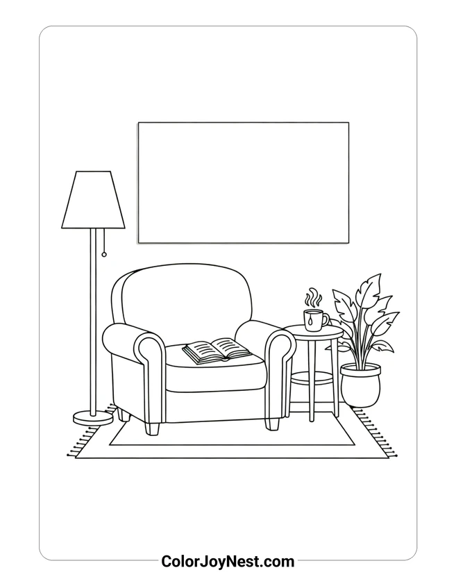 Cozy Reading Nook Coloring Page