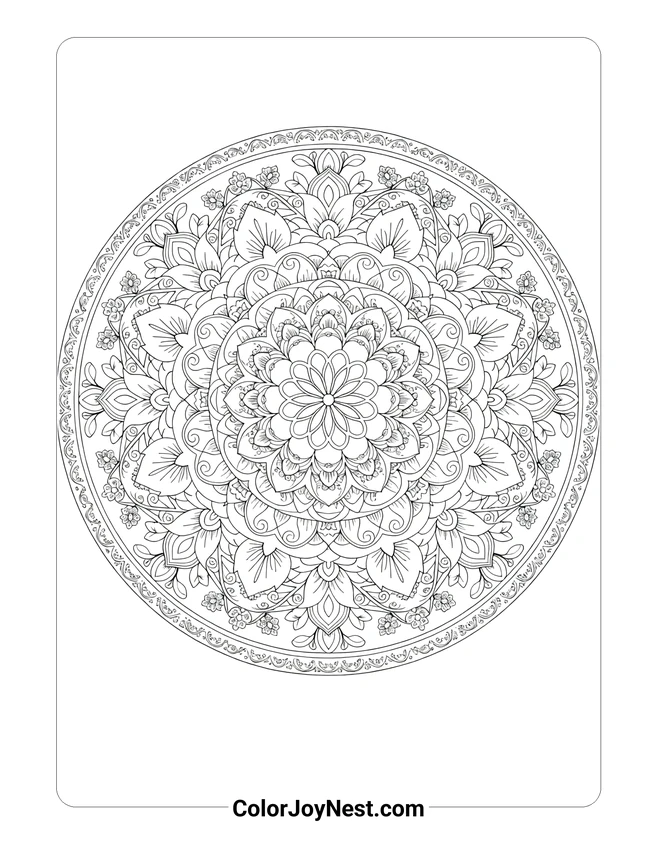 Floral Mandala Circle Coloring Page