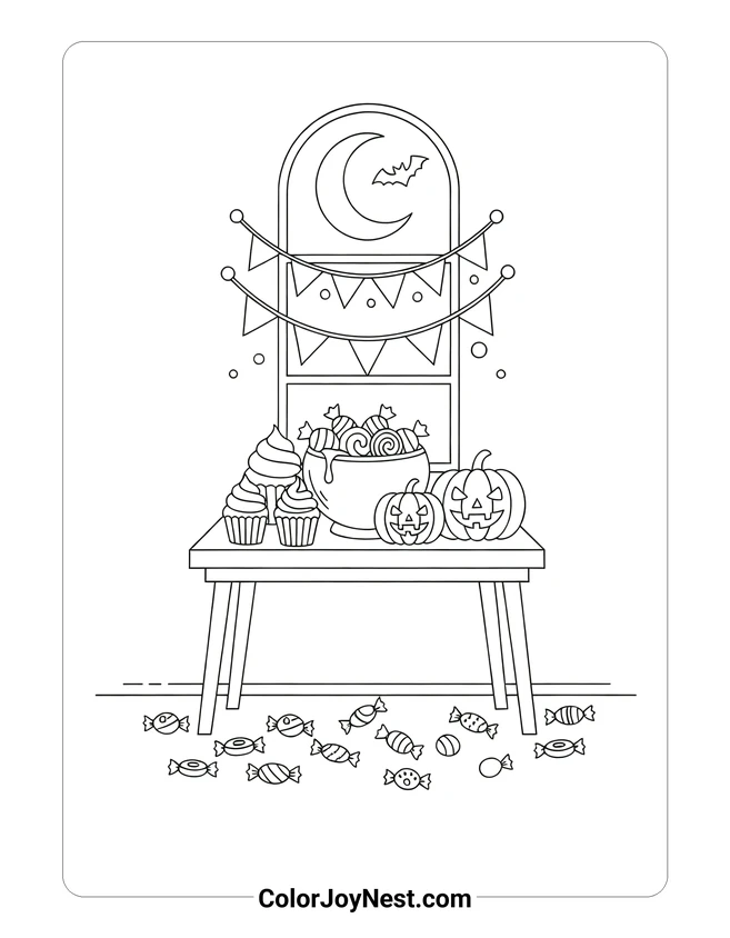 Halloween Treats Table Coloring Page