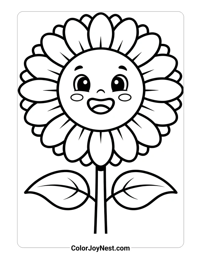 Happy Sunflower Coloring Page