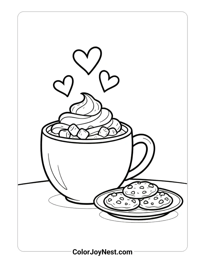 Hot Cocoa and Cookies Coloring Page