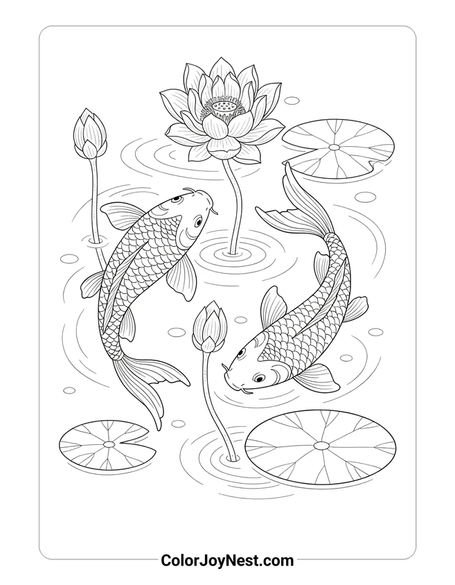 Koi Fish Pond Coloring Page