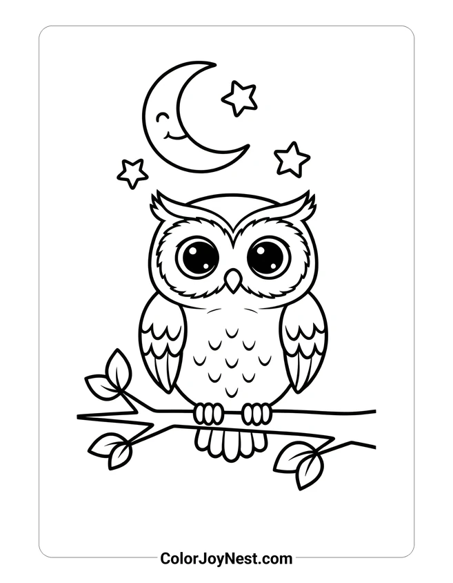 Owl on Branch Coloring Page