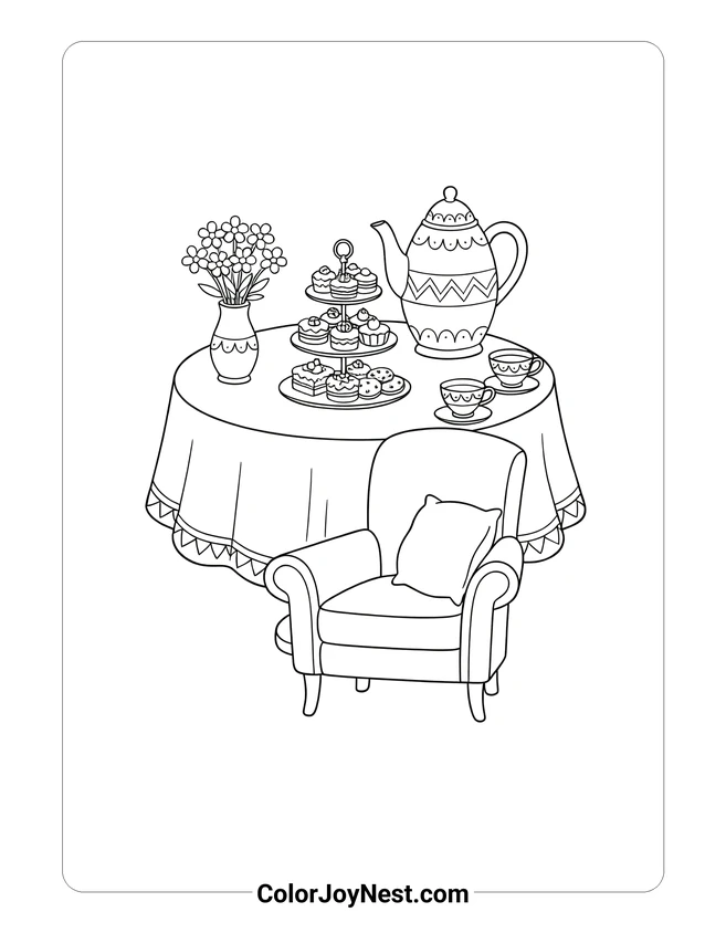 Tea Time Table Coloring Page