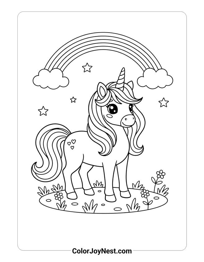 Unicorn with Rainbow Coloring Page