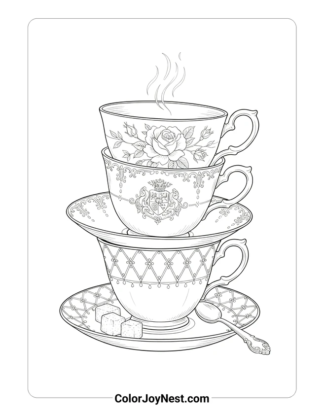 Vintage Teacup Collection Coloring Page