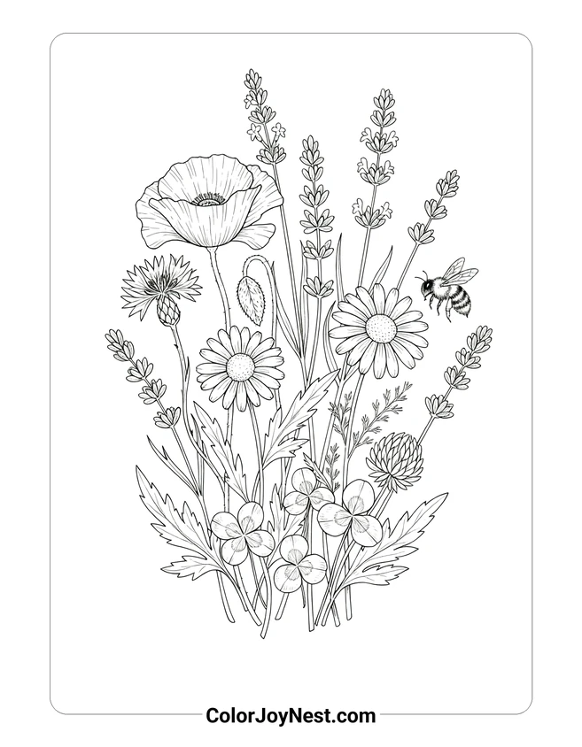 Wildflower Meadow Botanical Coloring Page