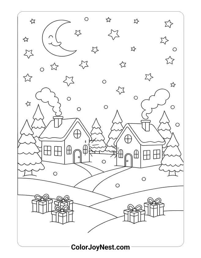 Winter Holiday Village Coloring Page