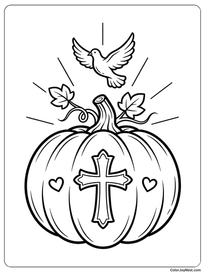 Christian Cross Pumpkin Coloring Page