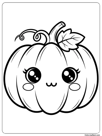 Cute Kawaii Pumpkin Coloring Page
