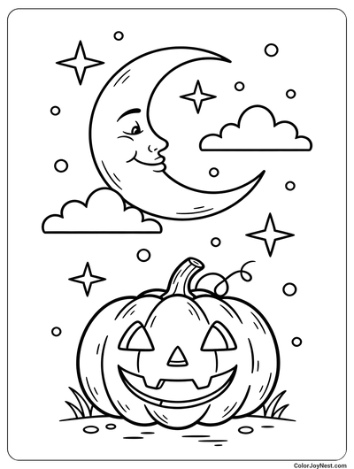 Halloween Pumpkin Moon Coloring Page