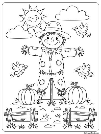Pumpkin Patch Scarecrow Coloring Page