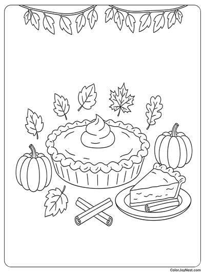 Pumpkin Pie Thanksgiving Table Coloring Page