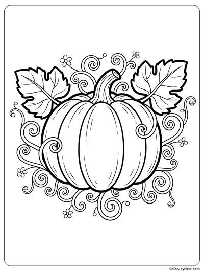 Pumpkin Vines and Leaves Coloring Page