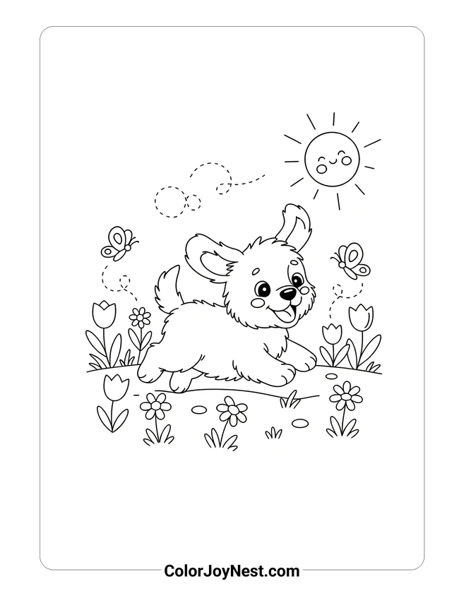 Playful Puppy in Garden Coloring Page