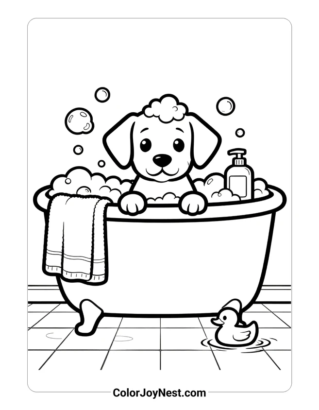 Puppy Bath Time Coloring Page