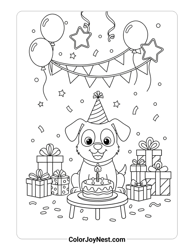 Puppy Birthday Party Coloring Page