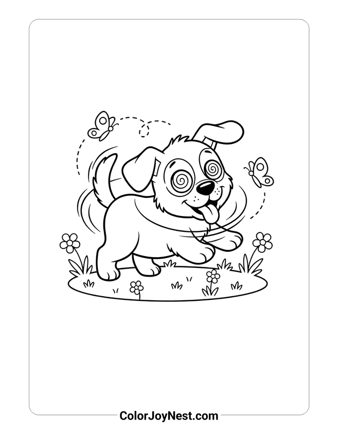 Puppy Chasing Tail Coloring Page