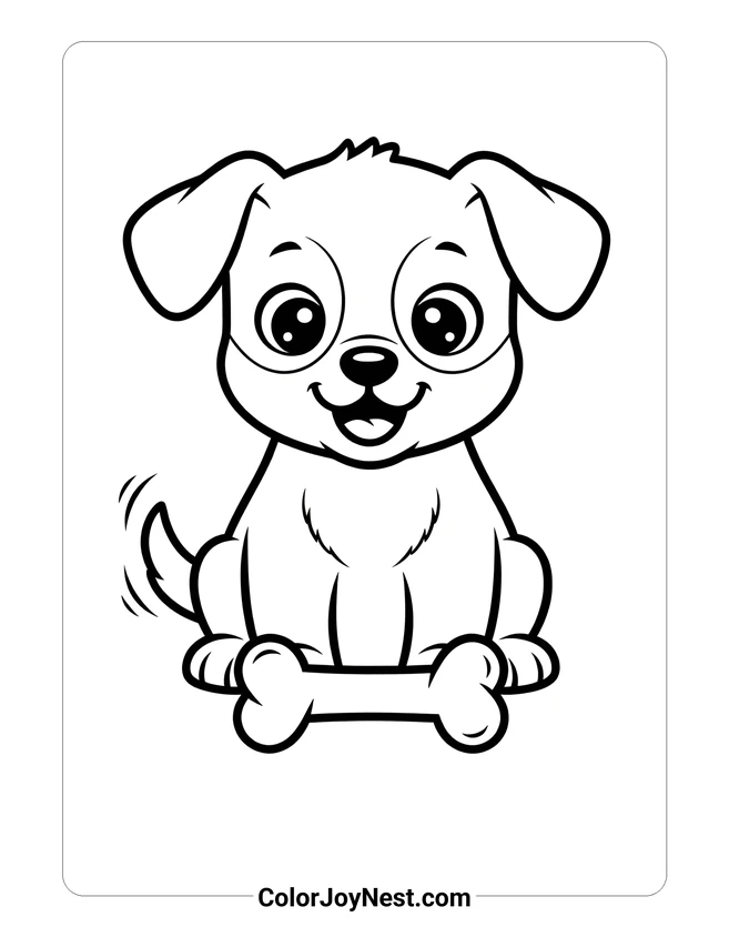 Puppy Sitting with Bone Coloring Page