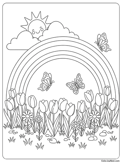 Butterfly Rainbow Garden Coloring Page